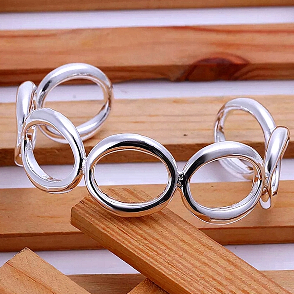 Sterling Silver O Design Bangle Cuff Bracelet